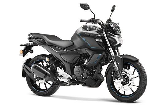 Yamaha FZS FI Hybrid, front three quarter view, Matte Black
