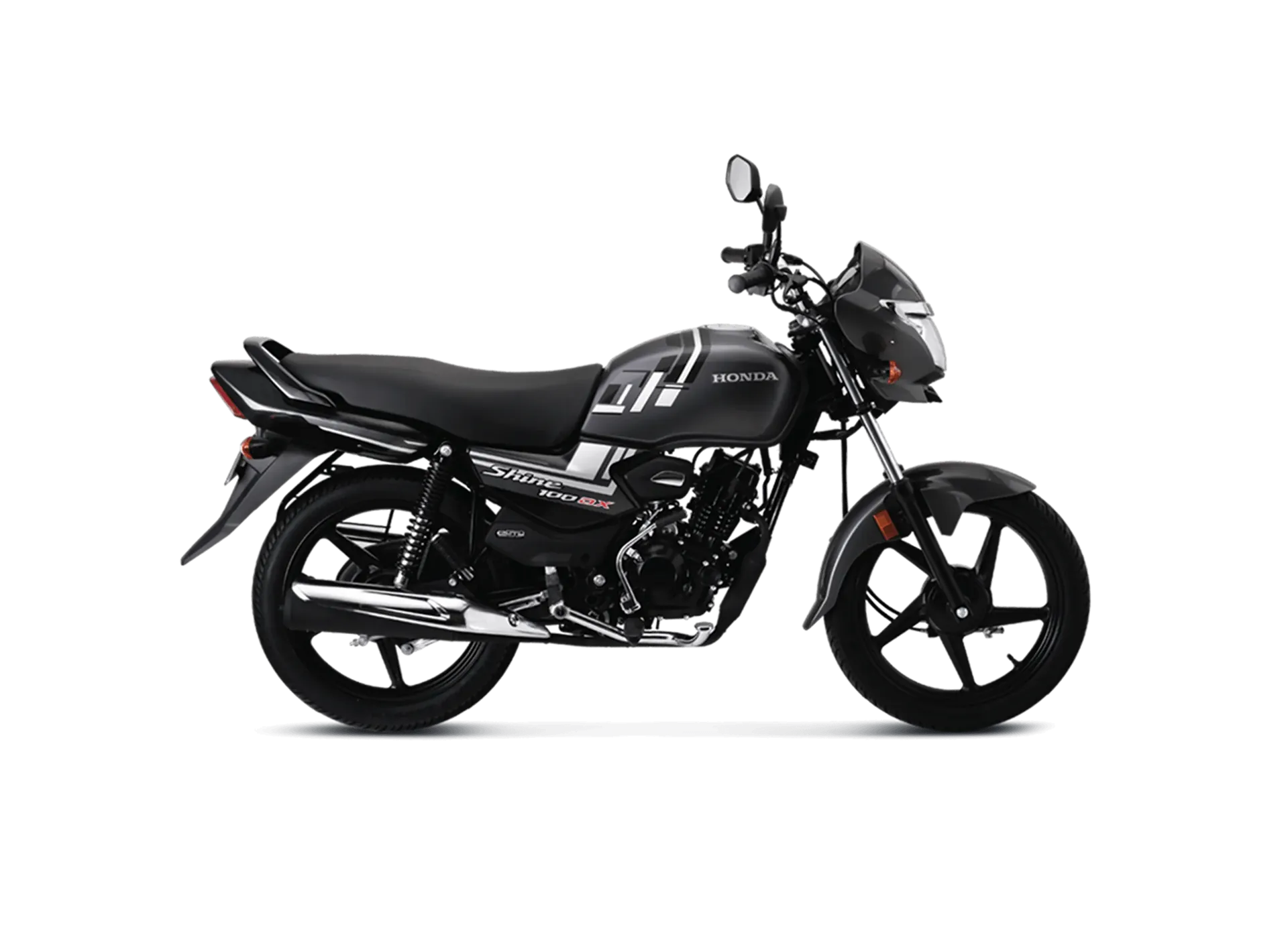 Honda Shine 100 DX, front three quarter view, Grey