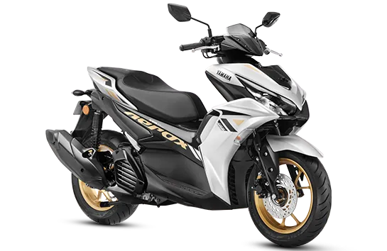 Yamaha Aerox 155 ABS, front three quarter view, Silver