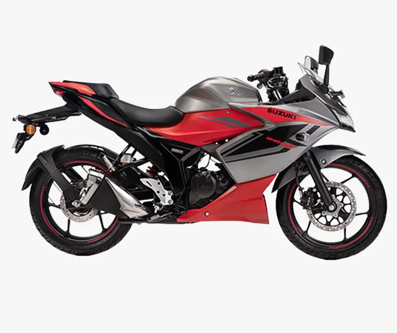 Suzuki Gixxer SF, front three quarter view, RED GREY