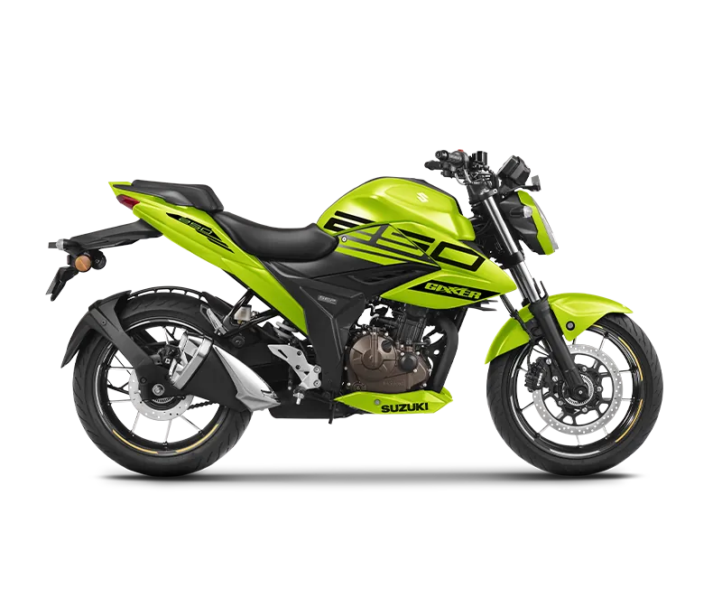 Suzuki Gixxer 250, front three quarter view, NITRO NEON