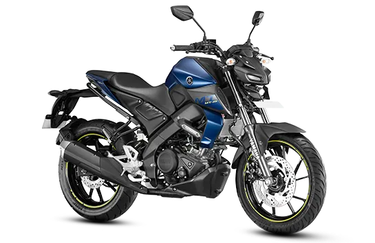 Yamaha MT-15 V1, front three quarter view, Dark Matte Blue